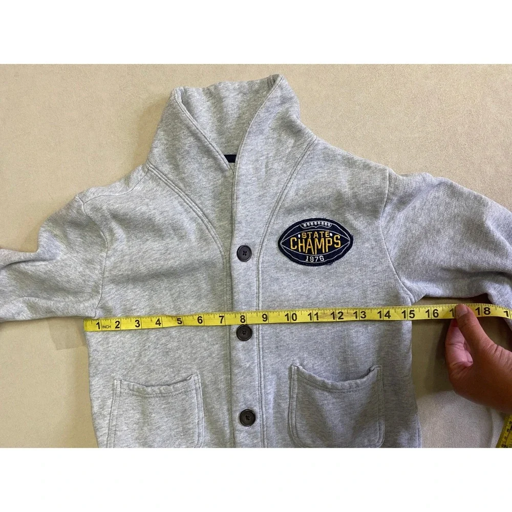 Gymboree Boys Size S 5-6 Gray Varsity Shawl Collar Fleece Button CardiganSweater
